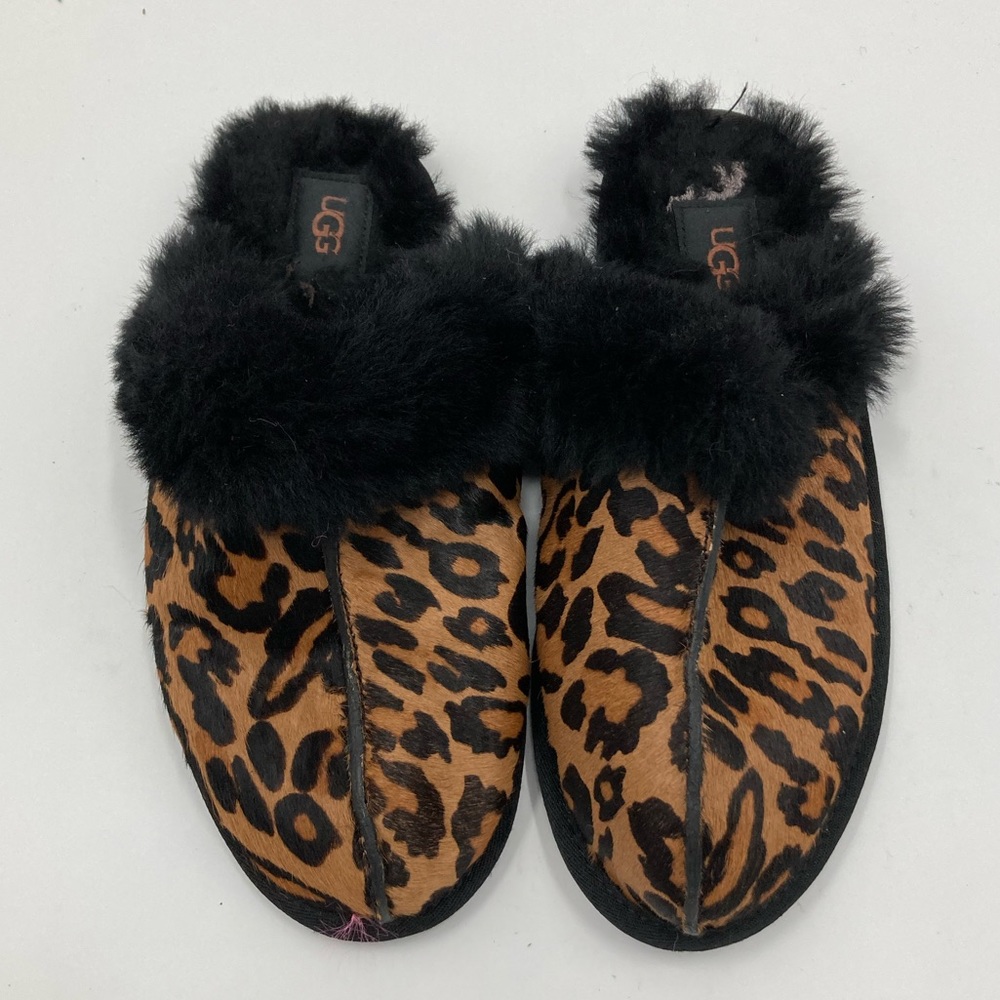 UGG Leopard Print Slippers with Black Fur